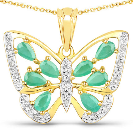 1.90 Carat Genuine Emerald and White Diamond .925 Sterling Silver Pendant