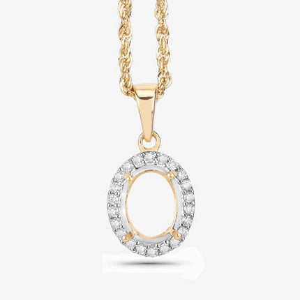 0.22 Carat Genuine White Diamond 14K Yellow Gold Semi Mount Pendant - holds 9x7mm Oval Gemstone