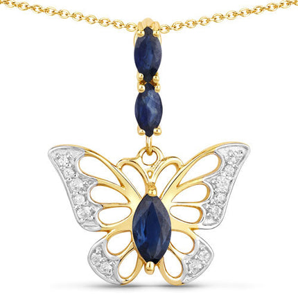 0.92 Carat Genuine Blue Sapphire and White Zircon .925 Sterling Silver Pendant