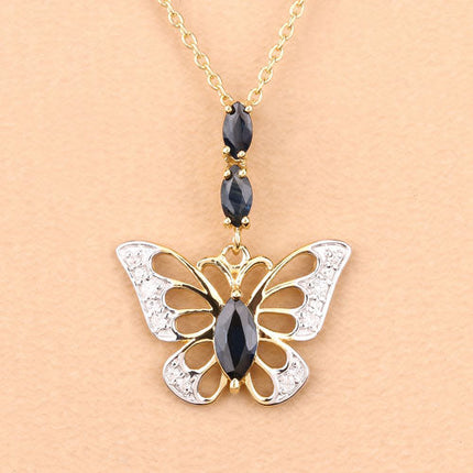 0.92 Carat Genuine Blue Sapphire and White Zircon .925 Sterling Silver Pendant