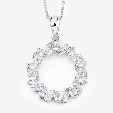 1.10 Carat Genuine Aquamarine and White Topaz .925 Sterling Silver Pendant