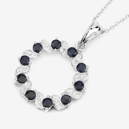1.30 Carat Genuine Blue Sapphire and White Topaz .925 Sterling Silver Pendant