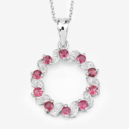 1.30 Carat Genuine Pink Tourmaline and White Topaz .925 Sterling Silver Pendant