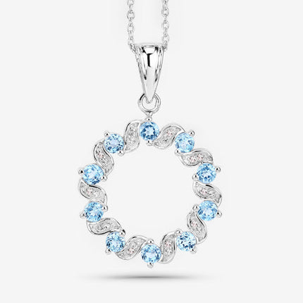 1.30 Carat Genuine Swiss Blue Topaz and White Topaz .925 Sterling Silver Pendant