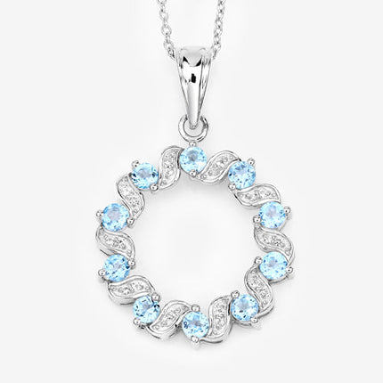 1.30 Carat Genuine Swiss Blue Topaz and White Topaz .925 Sterling Silver Pendant