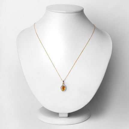1.78 Carat Genuine Yellow Sapphire and White Diamond 14K Yellow Gold Pendant