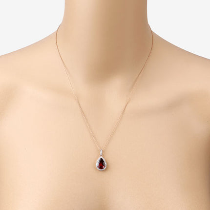 3.29 Carat Genuine Rhodolite and White Diamond 14K Rose Gold Pendant