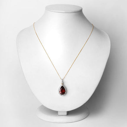 3.29 Carat Genuine Rhodolite and White Diamond 14K Yellow Gold Pendant