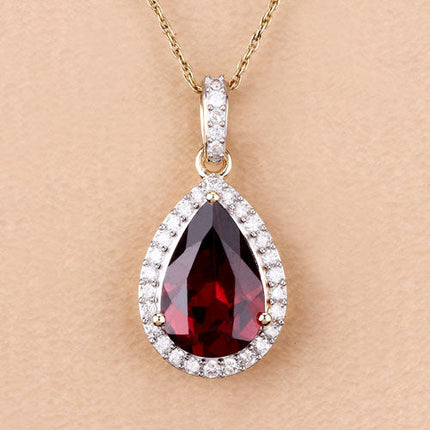 3.29 Carat Genuine Rhodolite and White Diamond 14K Yellow Gold Pendant