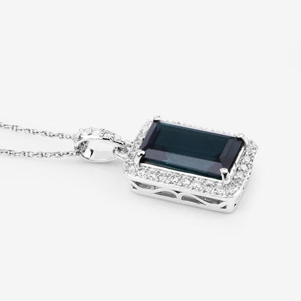 3.55 Carat Genuine Green Tourmaline and White Diamond 14K White Gold Pendant