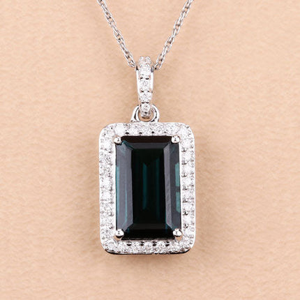 3.55 Carat Genuine Green Tourmaline and White Diamond 14K White Gold Pendant