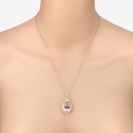 9.31 Carat Genuine Morganite and White Diamond 14K Rose Gold Pendant