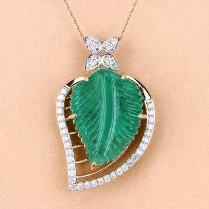 29.67 Carat Genuine Colombian Emerald and White Diamond 14K Yellow Gold Pendant