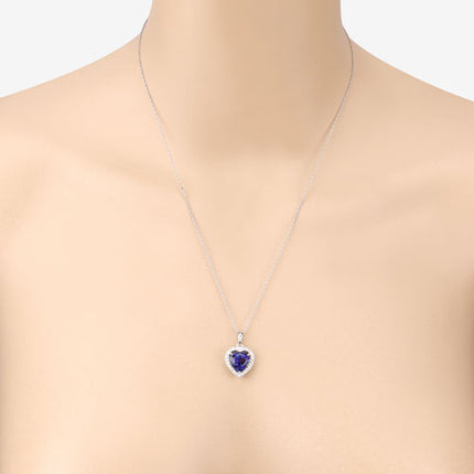 3.74 Carat Genuine Tanzanite and White Diamond 14K White Gold Pendant