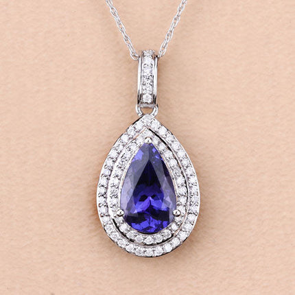 2.56 Carat Genuine Tanzanite and White Diamond 14K White Gold Pendant