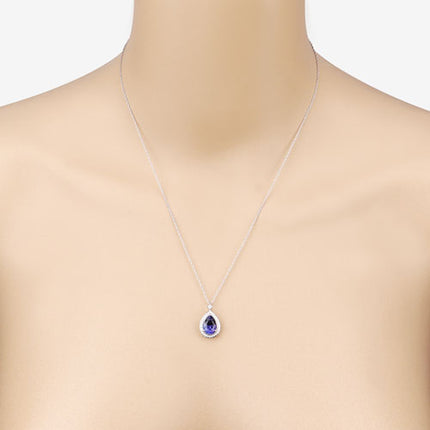 2.20 Carat Genuine Tanzanite and White Diamond 14K White Gold Pendant
