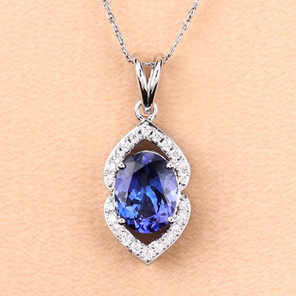 2.44 Carat Genuine Tanzanite and White Diamond 14K White Gold Pendant