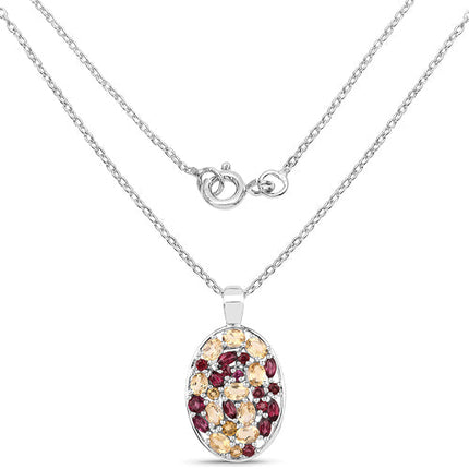 2.88 Carat Genuine Citrine and Rhodolite .925 Sterling Silver Pendant