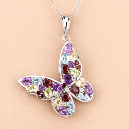 3.80 Carat Genuine Multi Stones .925 Sterling Silver Pendant