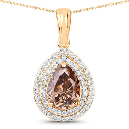 IGI Certified 2.01 Carat Genuine Brown Diamond Center and 0.29cttw White Diamond 18K Yellow Gold Pendant (2.30cttw)