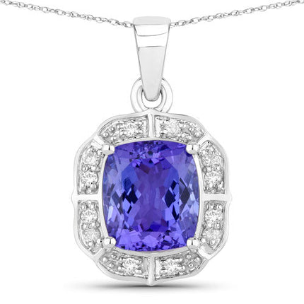 2.52 Carat Genuine Tanzanite and White Diamond 14K White Gold Pendant