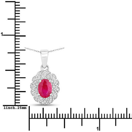 0.95 Carat Genuine Ruby and White Diamond 10K White Gold Pendant