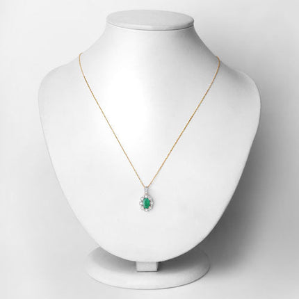 0.79 Carat Genuine Zambian Emerald and White Diamond 10K Yellow Gold Pendant