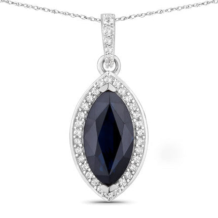 2.27 Carat Genuine Blue Sapphire and White Diamond 10K White Gold Pendant