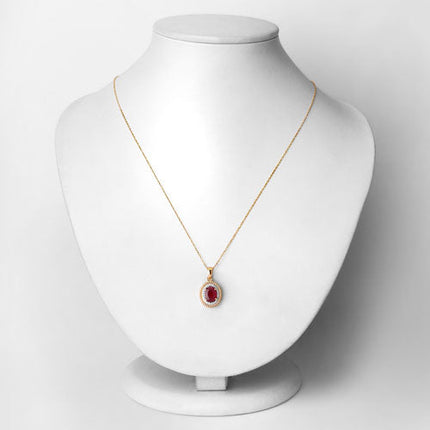 1.55 Carat Genuine Ruby and White Diamond 14K Yellow Gold Pendant