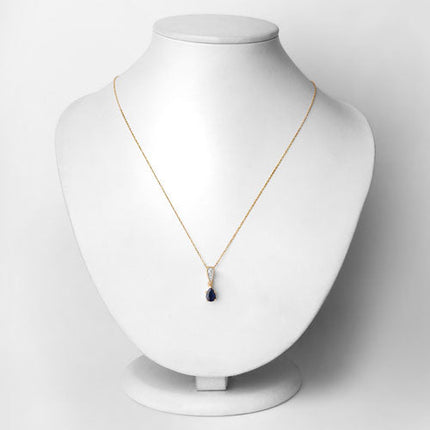 0.85 Carat Genuine Blue Sapphire and White Diamond 14K Yellow Gold Pendant