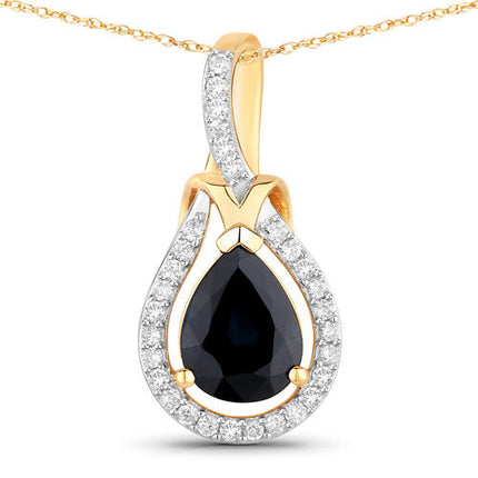 1.48 Carat Genuine Blue Sapphire and White Diamond 14K Yellow Gold Pendant
