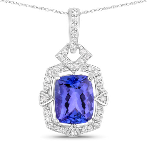 2.46 Carat Genuine Tanzanite and White Diamond 14K White Gold Pendant