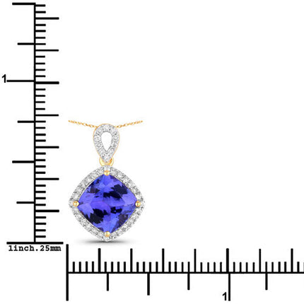 2.54 Carat Genuine Tanzanite and White Diamond 14K Yellow Gold Pendant