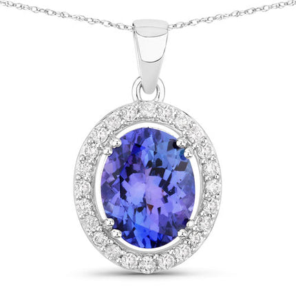 3.21 Carat Genuine Tanzanite and White Diamond 14K White Gold Pendant