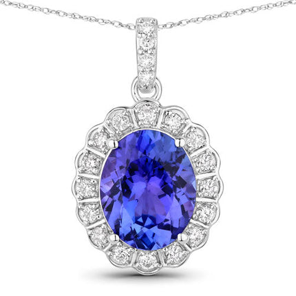 2.93 Carat Genuine Tanzanite and White Diamond 14K White Gold Pendant