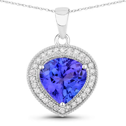2.58 Carat Genuine Tanzanite and White Diamond 14K White Gold Pendant
