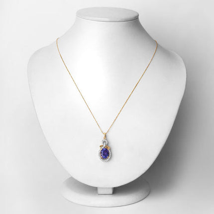 3.91 Carat Genuine Tanzanite and White Diamond 14K Yellow Gold Pendant
