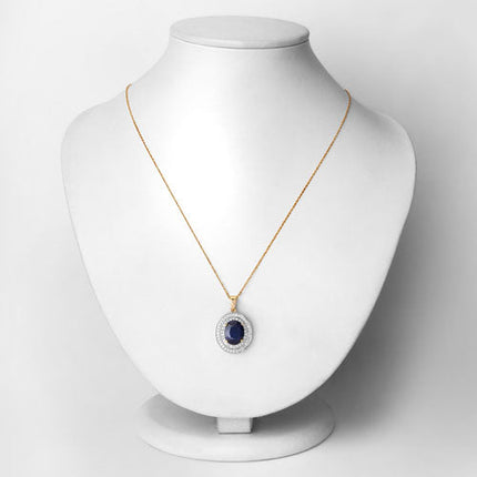 4.82 Carat Genuine Blue Sapphire and White Diamond 14K Yellow Gold Pendant