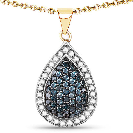 14K Yellow Gold Plated 0.81 Carat Genuine Blue Diamond and White Diamond .925 Sterling Silver Pendant