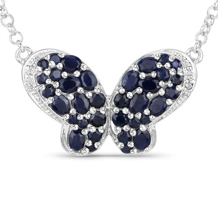 3.83 Carat Genuine Blue Sapphire and White Zircon .925 Sterling Silver Pendant