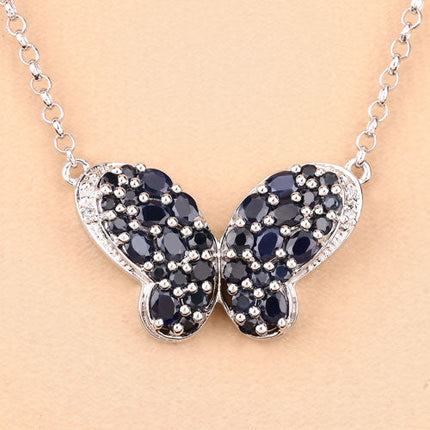 3.83 Carat Genuine Blue Sapphire and White Zircon .925 Sterling Silver Pendant