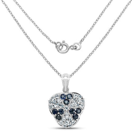 2.73 Carat Genuine Blue Sapphire and Aquamarine .925 Sterling Silver Pendant