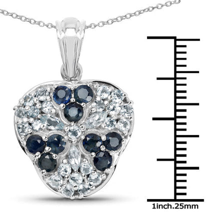 2.73 Carat Genuine Blue Sapphire and Aquamarine .925 Sterling Silver Pendant