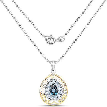 18K Yellow Gold Plated 4.44 Carat Genuine London Blue Topaz and Blue Topaz .925 Sterling Silver Pendant
