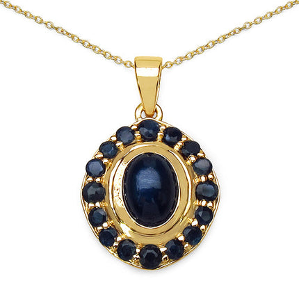 3.02 Carat Genuine Blue Sapphire .925 Sterling Silver Pendant