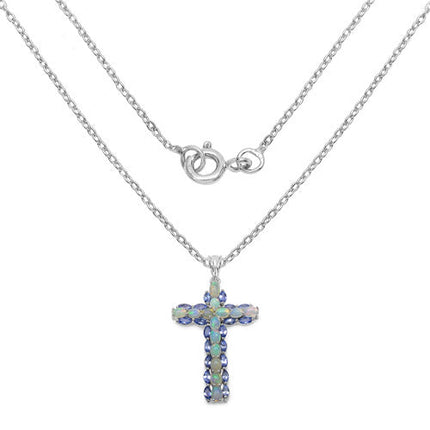 3.32 Carat Genuine Ethiopian Opal and Tanzanite .925 Sterling Silver Pendant