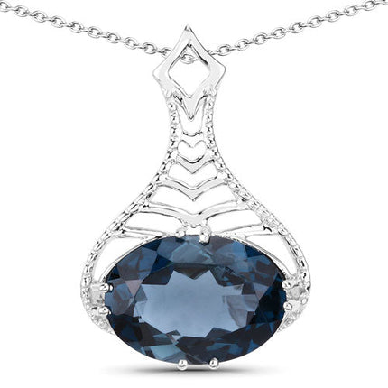 6.65 Carat Genuine London Blue Topaz .925 Sterling Silver Pendant