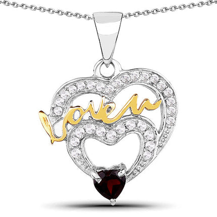 0.51 Carat Genuine Garnet and White Topaz .925 Sterling Silver Pendant