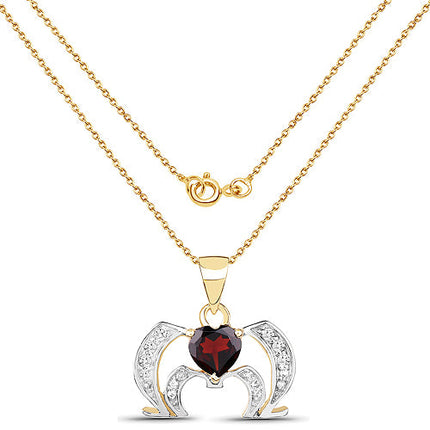 14K Yellow Gold Plated 1.05 Carat Genuine Garnet and White Topaz .925 Sterling Silver Pendant