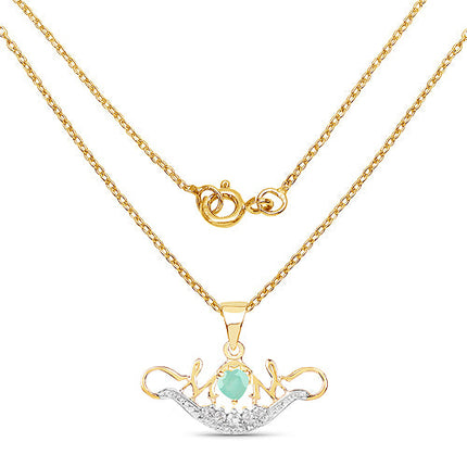14K Yellow Gold Plated 0.62 Carat Genuine Emerald and White Topaz .925 Sterling Silver Pendant